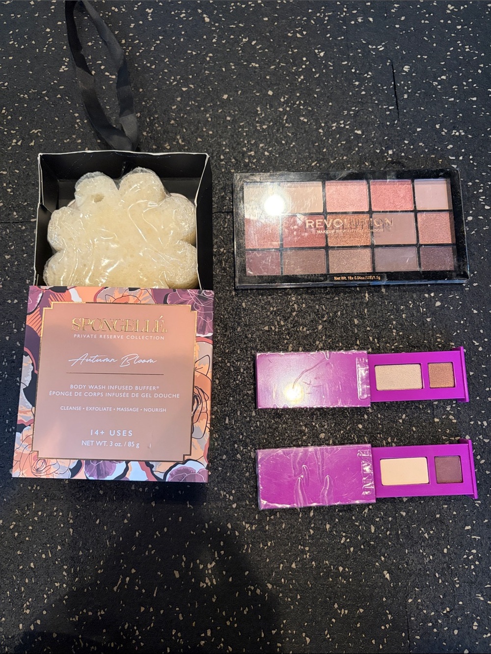 Clinique Eyeshadow Duo two pieces. Revolution eyeshadow palette and body wash.